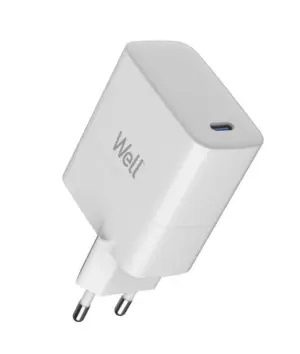 Incarcator retea 100-240V - USB-C Well GaN PD 65W 5V/3A 9V/3A 12V/3A 15V/3A 20V/3.25A alb