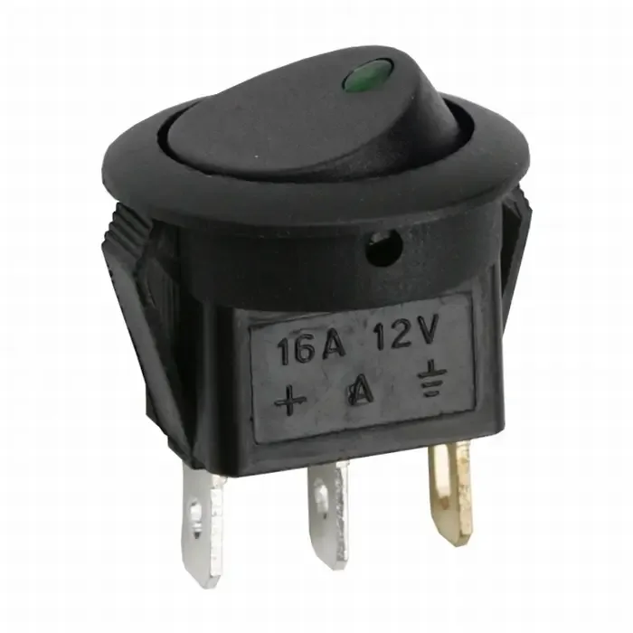 Interupator basculant 1 circuit 3 pini 12V 16A OFF-ON LED verde cu retinere M'N'C 09042ZO