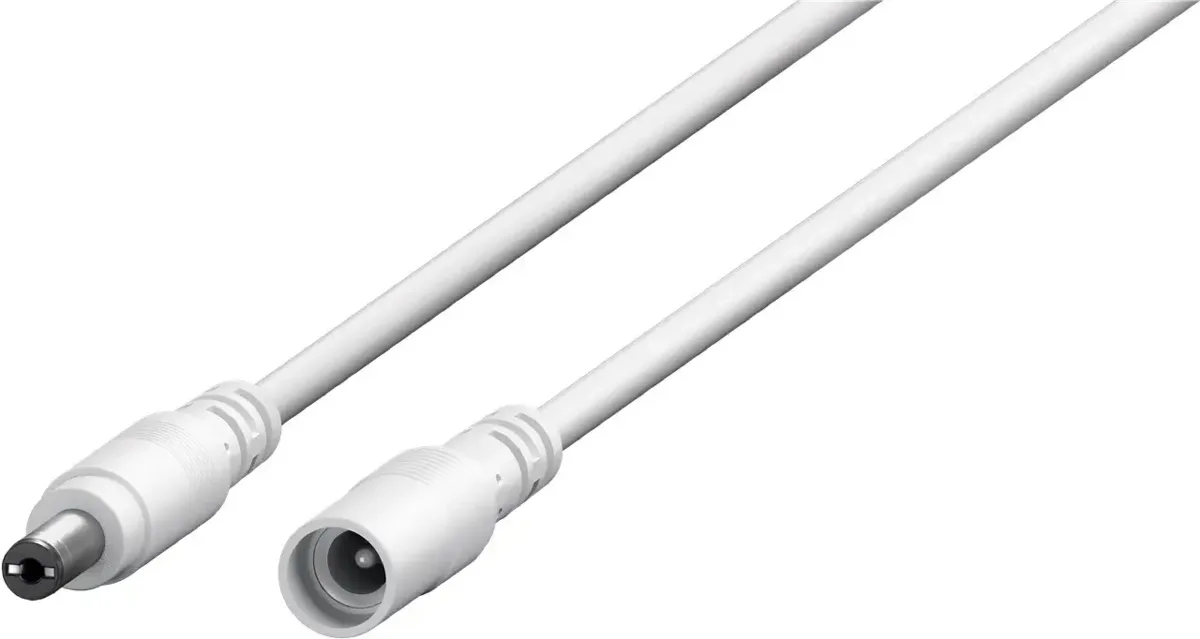 Cablu prelungitor DC 5.5/2.1 mufa - DC 5.5/2.1 soclu 5m 5A 2x0.5mm2 cupru drept alb Goobay 76676