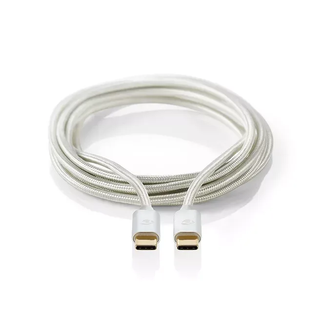 Cablu de alimentare si sincronizare USB type C 2.0 tata-tata 5A 100W aurit 2m argintiu Nedis
