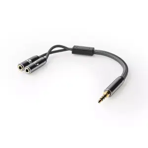 Adaptor audio pentru casti si microfon Jack 3.5 mm tata - 2x 3.5 mm mama Nedis gri metal