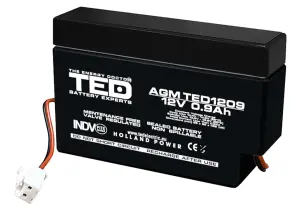 Acumulator AGM VRLA 12V 0.9Ah plumb acid 96x25x62 mm cu fir TED Battery Expert Holland