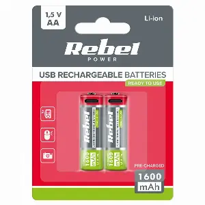 Set 2 acumulatori Rebel LI-I0N AA R6 1600mAh 1.5V USB-C BAT2014