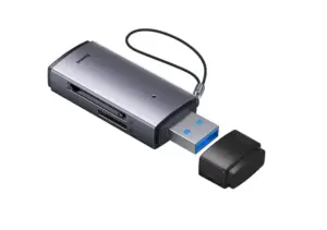 CARD READER extern Baseus Lite WKQX060013 USB 3.0 citeste /scrie SD /microSD 480Mbps maxim 512GB metalic gri
