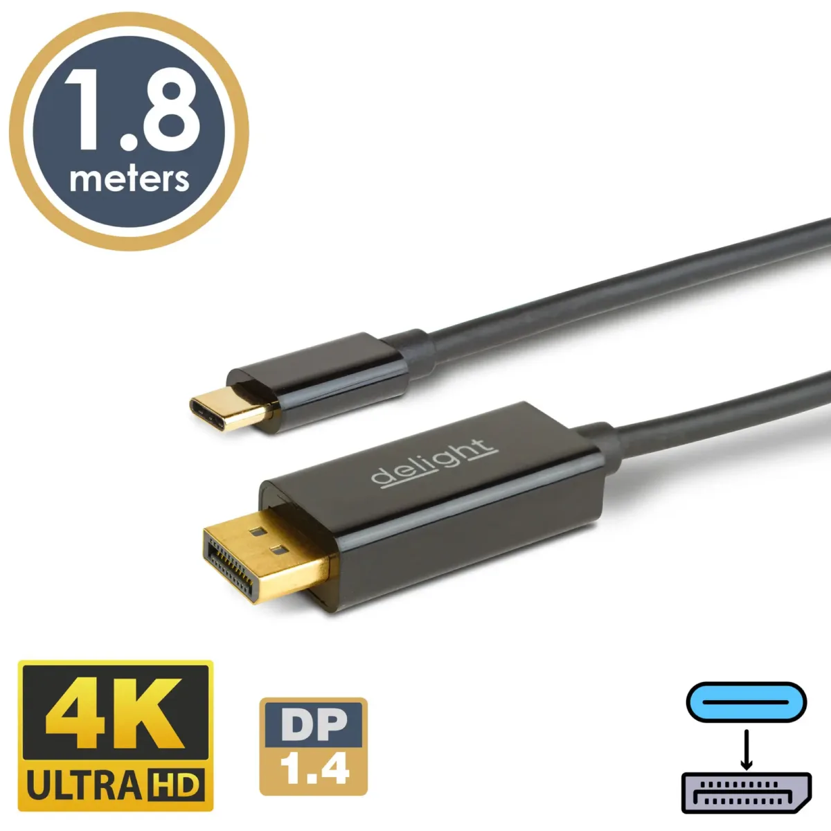 Cablu USB-C la DisplayPort v1.4 4K 60Hz 1.8m delight 20335B