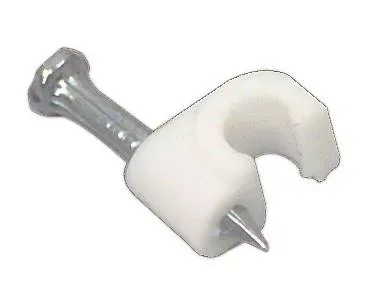 Cleme clips fixare cablu rotund plastic cu cui 4mm alb 100buc Well