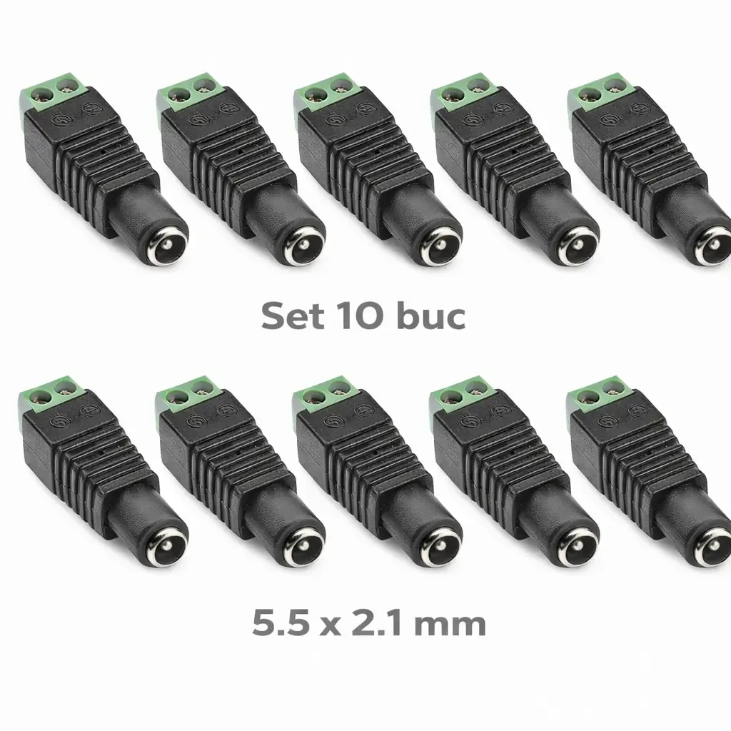 Set 10 mufe alimentare DC 2.1x5.5mm mama cu prindere rapida cu surub regleta GNI0510-10