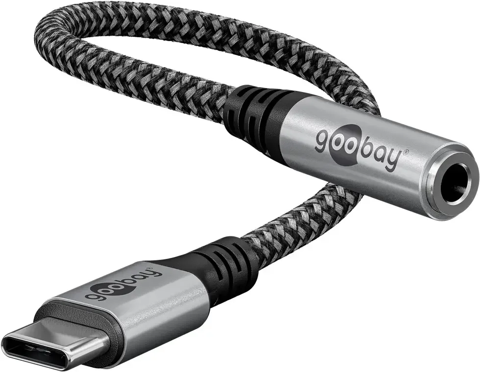 Cablu adaptor USB-C la mufa Jack 3.5 mm mama 15cm textil Goobay 74056