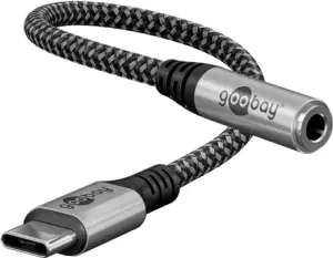 Cablu adaptor USB-C la mufa Jack 3.5 mm mama 15cm textil Goobay 74056