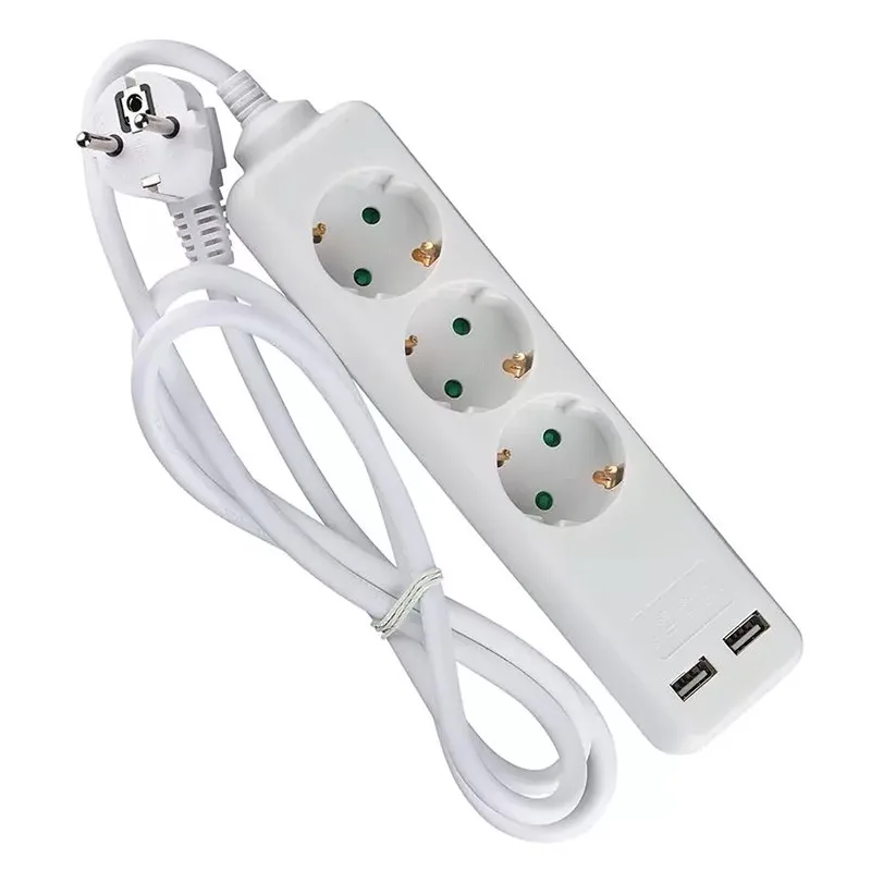 Prelungitor 3 prize + 2x USB 1.5m 3G1.5mm2 alb V-TAC SKU-8774