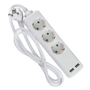 Prelungitor 3 prize + 2x USB 1.5m 3G1.5mm2 alb V-TAC SKU-8774