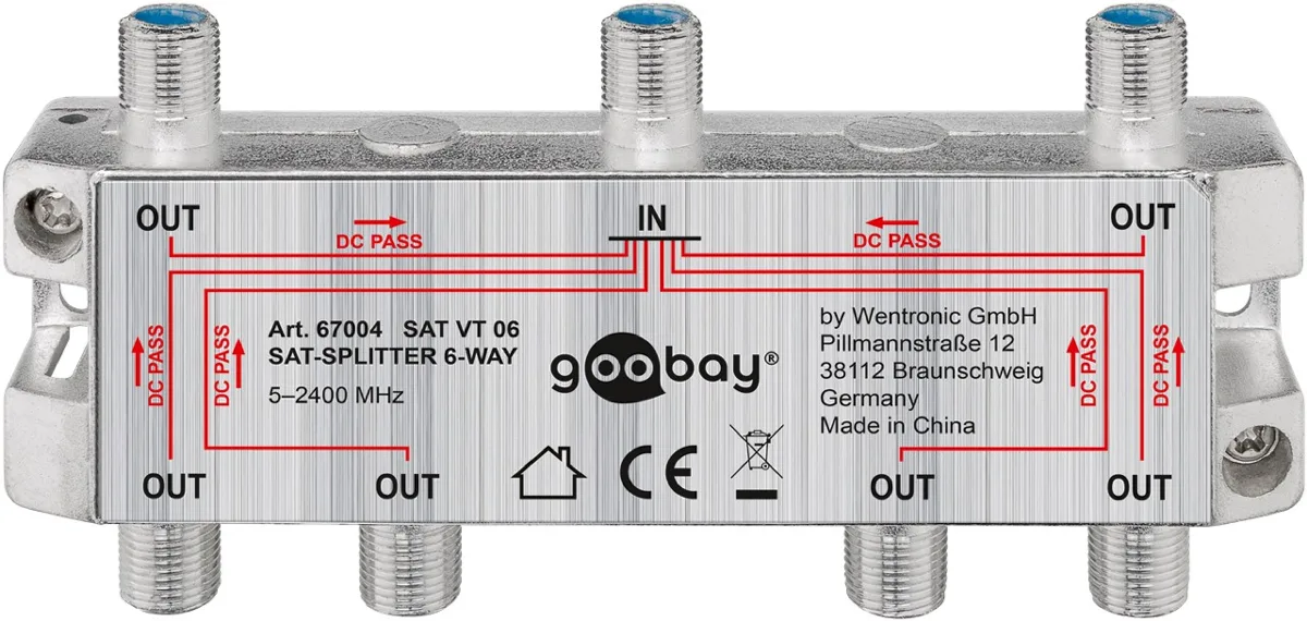 Splitter SAT 6 iesiri pentru dispozitive prin satelit 5-2400MHz Goobay 67004