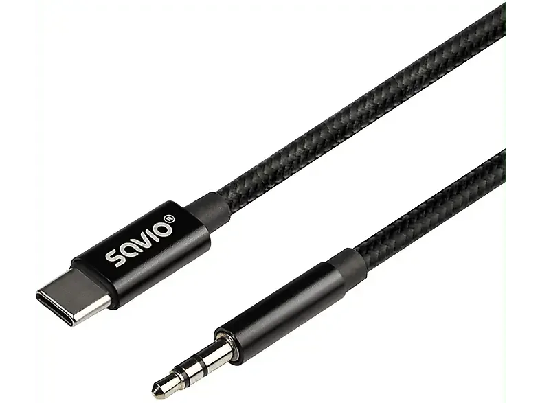 Cablu USB C tata la Jack 3.5 mm tata 1m negru textil SAVIO CL-187