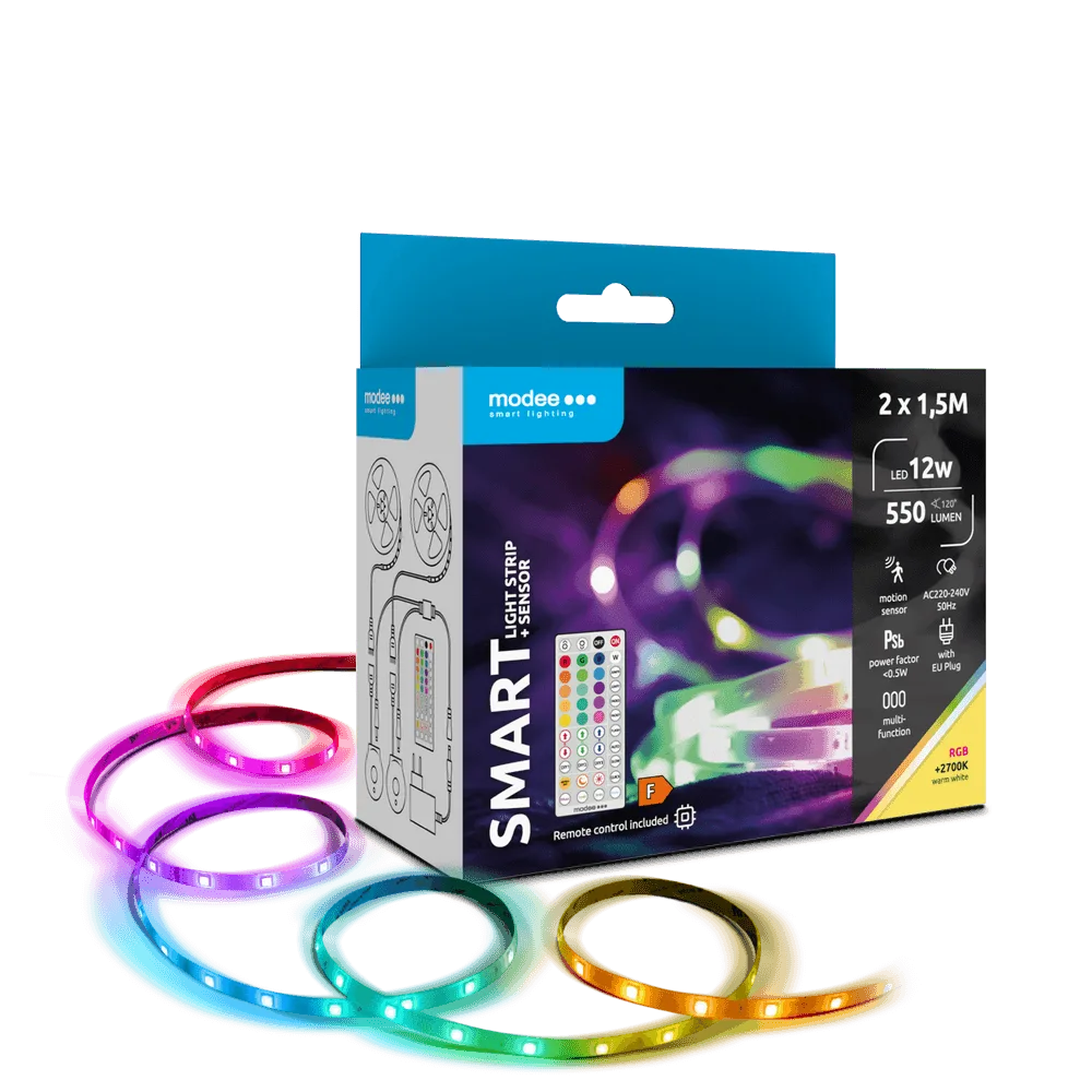 Set 2x1.5m banda LED Smart Modee 12W senzor de miscare cu telecomanda 2700K +RGB 550lm IP20 MSL-LS12W2X1,5MRGB2700KS-R