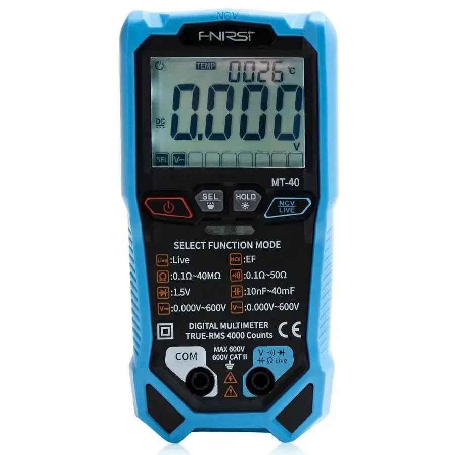Multimetru digital Smart FNIRSI MT-40 auto-range True RMS afisaj iluminat tester tensiune NCV 600A