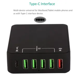 Incarcator retea max. 8A 5x USB USB QC3.0 +USB TYPE C si power