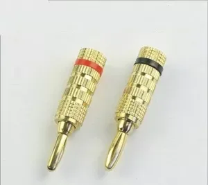 Mufa banana 5mm tata inel rosu cu surub metal aurit