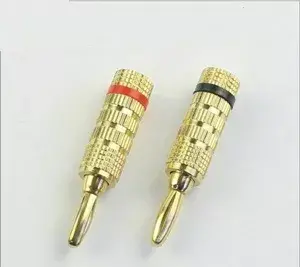Mufa banana 5mm tata inel rosu cu surub metal aurit