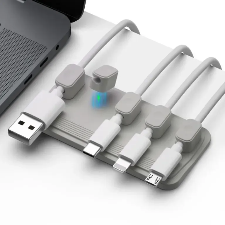 Set organizator de cabluri Well magnetic pentru 5 cabluri gri ORG-CABLE-M0305GY-WL